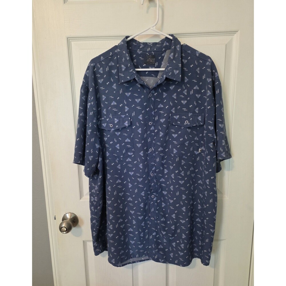 Mens Summer Shirt XXL Lightweight Blue With White Print Short Sleeved